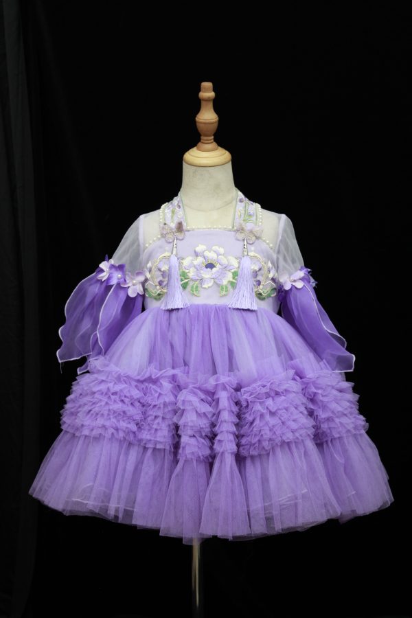 4-1 "Jian Shangyun 2025 New Traditional Chinese Style Evening Dress Series for Birthdays"肩上云2025新品国风礼服系列晚礼生日款 (紫色花朵绣花)