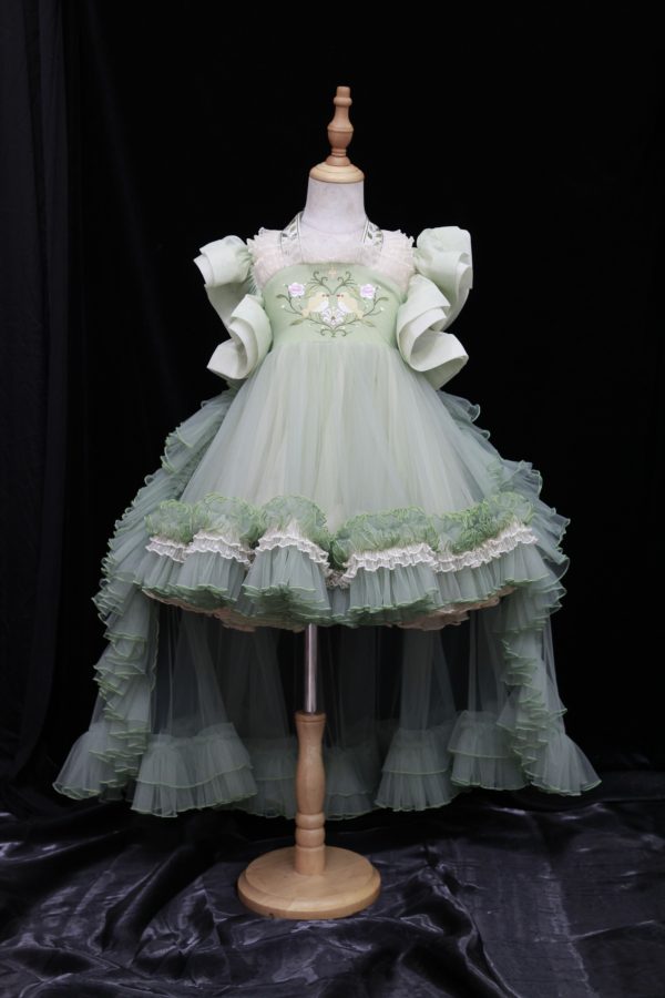 8-1 "Jian Shangyun 2025 New Traditional Chinese Style Evening Dress Series for Birthdays"肩上云2025新品国风礼服系列晚礼生日款 (绿色小鸟拖尾)