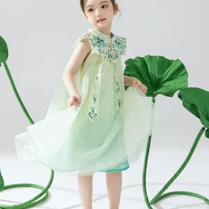 Shoulder Cloud [Fulu Embroidery Language] Hulu Cloud Shoulder Cheongsam Skirt for Girls, New Chinese Style Modified Hanfu Children's Gauze Skirt肩上云【福禄绣语】葫芦云肩旗袍裙女童新中式改良汉服儿童纱裙