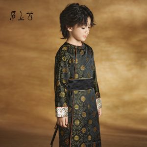 肩上云男童2025秋款斜襟收腰中式袍服武侠汉服中国风古装演出服Boys' 2025 Autumn Style Diagonal Placket Waist-Gathering Chinese-Style Robe Martial Arts Hanfu Chinese-Style Ancient Costume Performance Costume