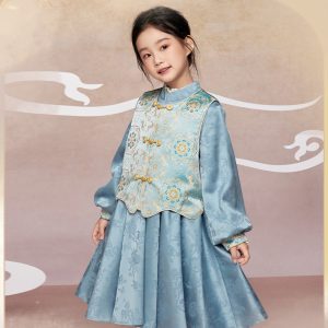 肩上云【宝相奔鹿】女童马甲连衣裙套装传统中式汉服古典演出服Shoulder Cloud [Treasure Deer Running] Girls' Vest and Dress Set, Traditional Chinese Hanfu, Classical Performance Costume