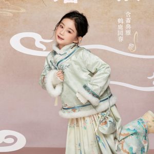 肩上云【瑞柿缠枝】女童立领斜襟上衣A字襦裙古风两件套演出服 jian shang yun [Persimmon Entwined with Branches] Girls' Stand-Collar Diagonal Placket Top and A-Line Ru Dress Ancient Style Two-Piece Performance Costume