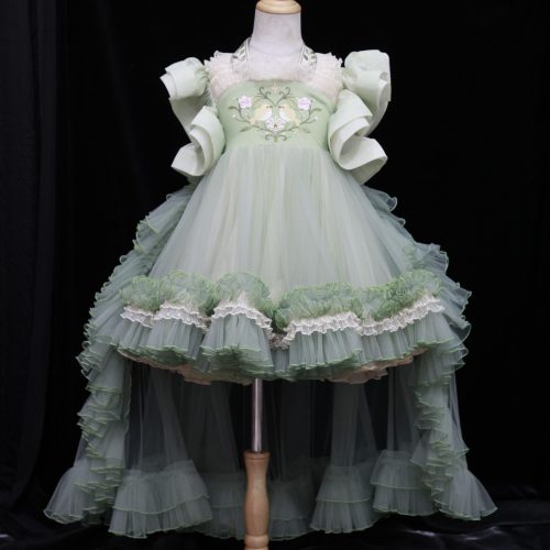 "Jian Shangyun 2025 New Traditional Chinese Style Evening Dress Series for Birthdays"肩上云2025新品国风礼服系列晚礼生日款 (绿色小鸟拖尾)