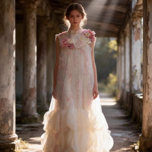 "Jian Shangyun 2025 New Traditional Chinese Style Evening Dress Series for Birthdays"肩上云2025新品国风礼服系列晚礼生日款 (粉色花朵纱纱无袖裙)