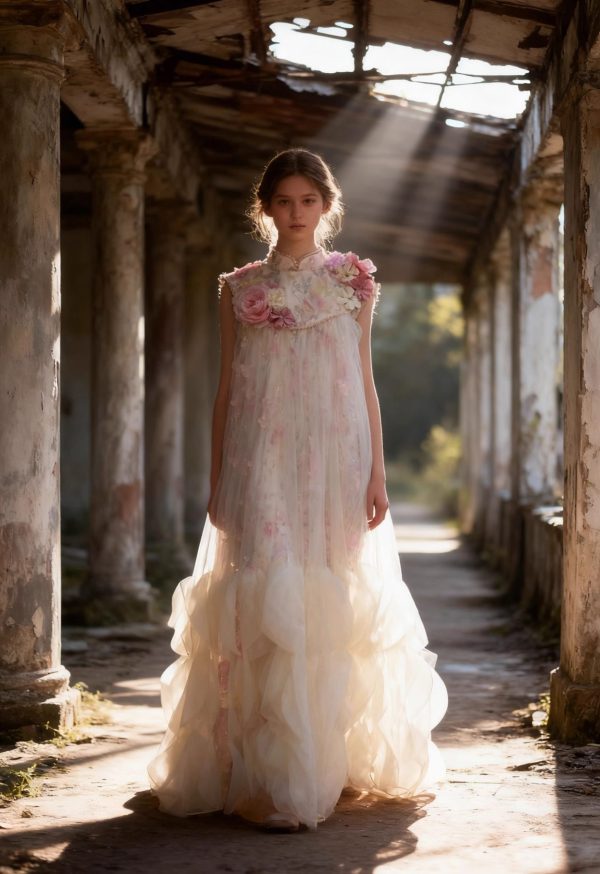 "Jian Shangyun 2025 New Traditional Chinese Style Evening Dress Series for Birthdays"肩上云2025新品国风礼服系列晚礼生日款 (粉色花朵纱纱无袖裙)